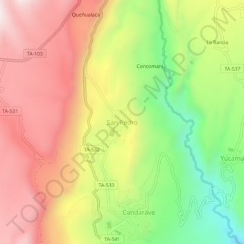 Mappa topografica San Pedro, altitudine, rilievo