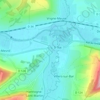 Mappa topografica Pont à Bar, altitudine, rilievo