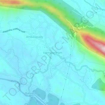 Mappa topografica Vannappuram, altitudine, rilievo