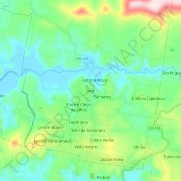 Mappa topografica Ivoti, altitudine, rilievo