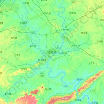 Mappa topografica 富顺县, altitudine, rilievo