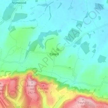 Mappa topografica Elsted, altitudine, rilievo