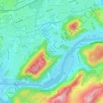 Mappa topografica Aux Valières, altitudine, rilievo