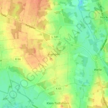 Mappa topografica Kampen, altitudine, rilievo
