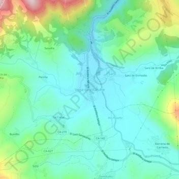 Mappa topografica Vega de Villafufre, altitudine, rilievo