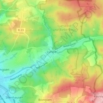 Mappa topografica Lürbke, altitudine, rilievo