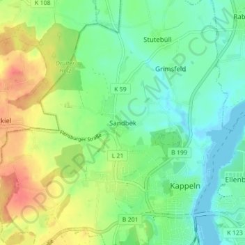 Mappa topografica Sandbek, altitudine, rilievo