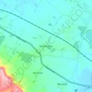 Mappa topografica Selmeston, altitudine, rilievo