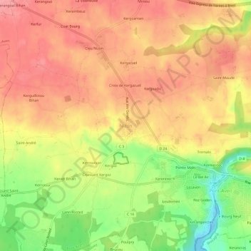 Mappa topografica Nizon, altitudine, rilievo