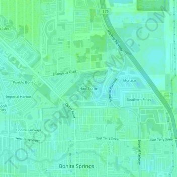 Mappa topografica Hawthorne, altitudine, rilievo