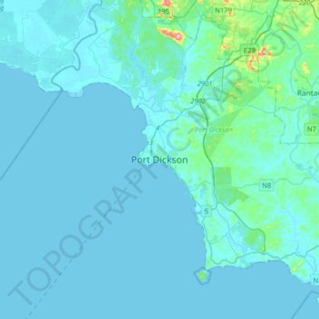 Mappa topografica Port Dickson, altitudine, rilievo