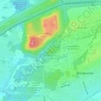 Mappa topografica Halde Monopol (Bergkamen), altitudine, rilievo