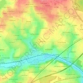 Mappa topografica Les Boudières, altitudine, rilievo