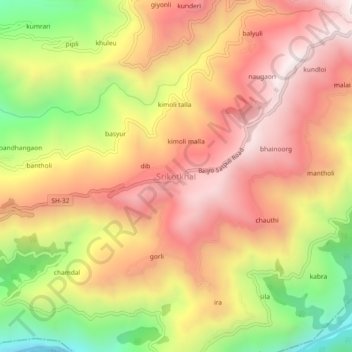 Mappa topografica Srikotkhal, altitudine, rilievo