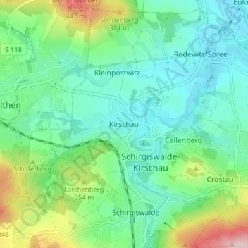 Mappa topografica Kirschau, altitudine, rilievo