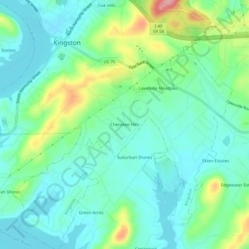 Mappa topografica Cherokee Hills, altitudine, rilievo