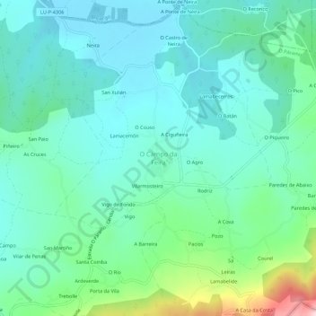 Mappa topografica O Campo da Feira, altitudine, rilievo