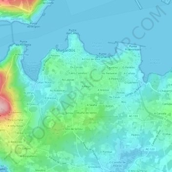 Mappa topografica A Rega, altitudine, rilievo