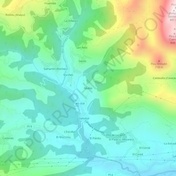 Mappa topografica Moñío, altitudine, rilievo