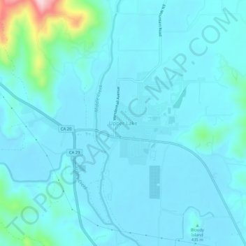 Mappa topografica Upper Lake, altitudine, rilievo