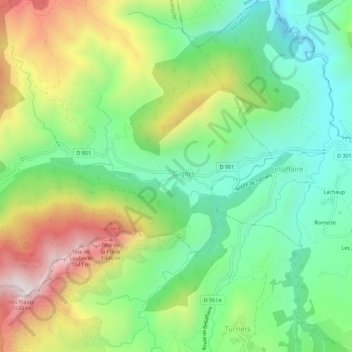 Mappa topografica Le Village, altitudine, rilievo