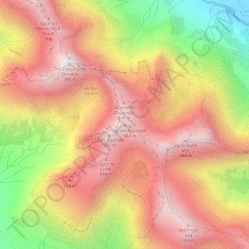 Mappa topografica Sgùrr Alasdair, altitudine, rilievo