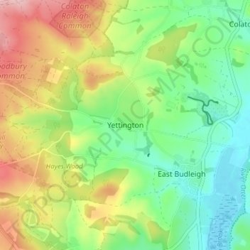 Mappa topografica Yettington, altitudine, rilievo