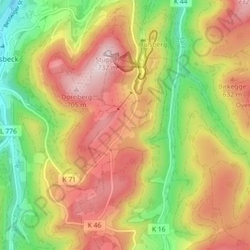 Mappa topografica Wasserfall, altitudine, rilievo
