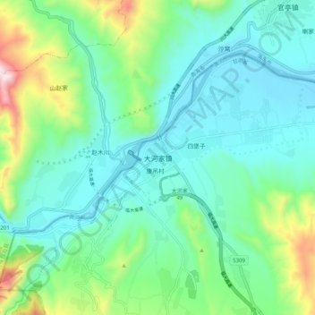 Mappa topografica 大河家镇, altitudine, rilievo