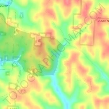 Mappa topografica Wayne National Forest Dam, altitudine, rilievo