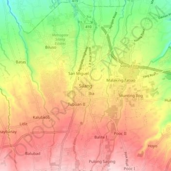 Mappa topografica Silang, altitudine, rilievo