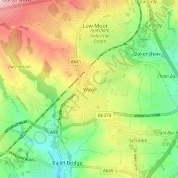 Mappa topografica Wyke, altitudine, rilievo