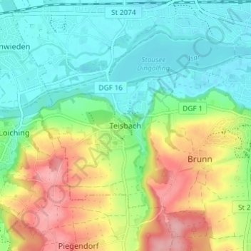 Mappa topografica Teisbach, altitudine, rilievo