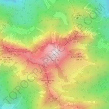 Mappa topografica Hochgern, altitudine, rilievo
