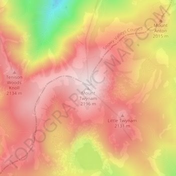 Mappa topografica Mount Twynam, altitudine, rilievo
