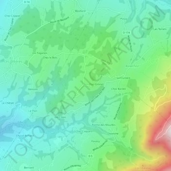 Mappa topografica Les Mellys, altitudine, rilievo