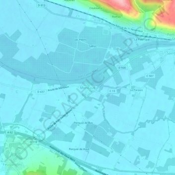 Mappa topografica Meneaux, altitudine, rilievo