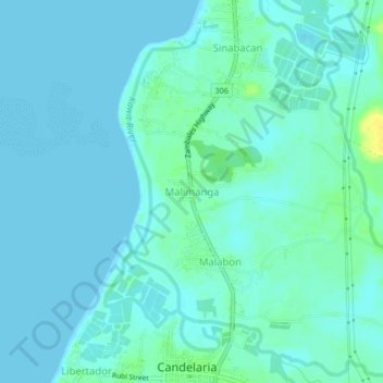 Mappa topografica Malimanga, altitudine, rilievo