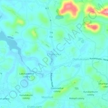 Mappa topografica Chelannur, altitudine, rilievo