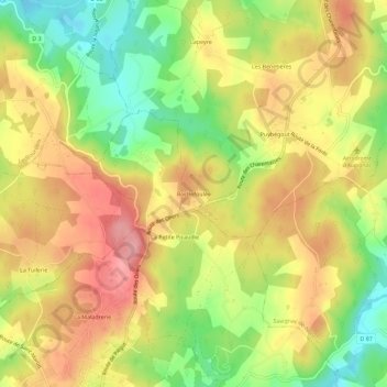 Mappa topografica Rochefoulée, altitudine, rilievo
