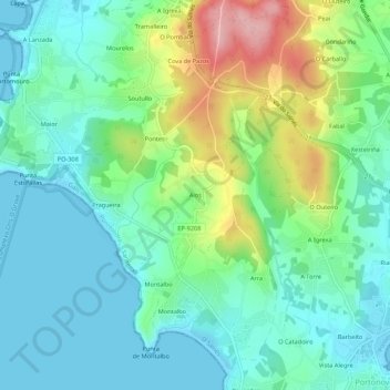 Mappa topografica Aios, altitudine, rilievo