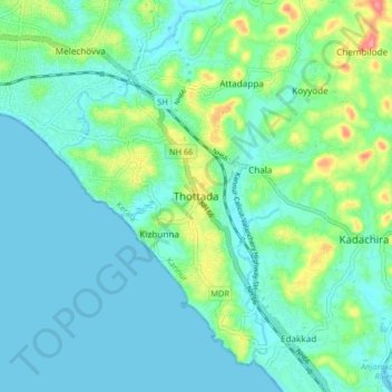Mappa topografica Thottada, altitudine, rilievo