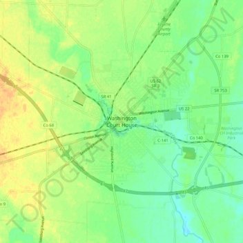Mappa topografica Washington Court House, altitudine, rilievo