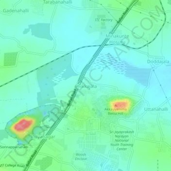 Mappa topografica Chikkajala, altitudine, rilievo