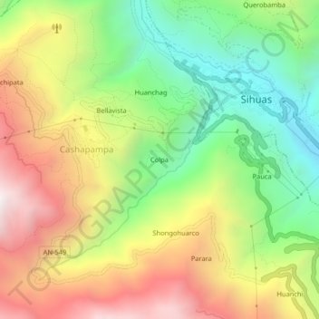 Mappa topografica Colpa, altitudine, rilievo