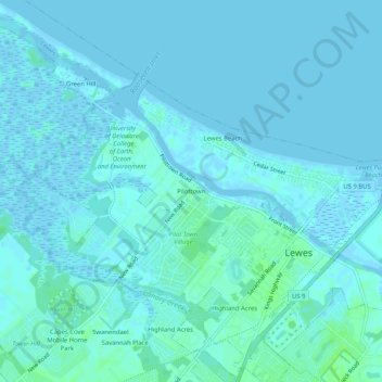 Mappa topografica Pilottown, altitudine, rilievo