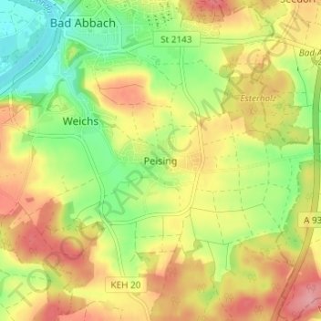 Mappa topografica Peising, altitudine, rilievo