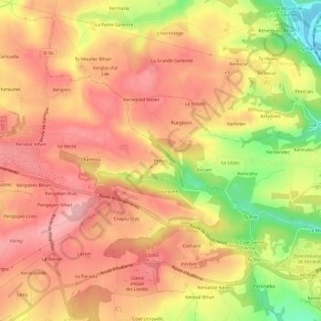 Mappa topografica Perros, altitudine, rilievo