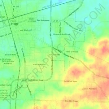 Mappa topografica Green Acres, altitudine, rilievo