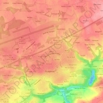 Mappa topografica Ribeuz, altitudine, rilievo